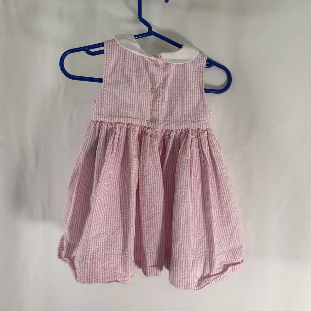 Ralph Lauren Dress Baby Girl 9M Pink WHite Striped Sleeveless Collared Cotton